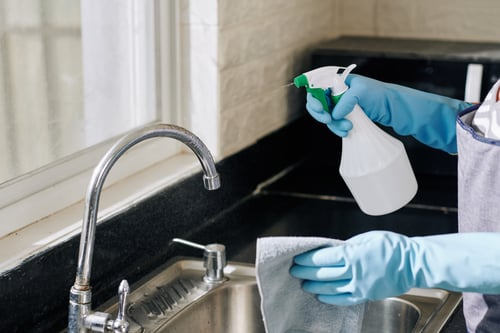 Kitchen and bathroom cleaning in progress